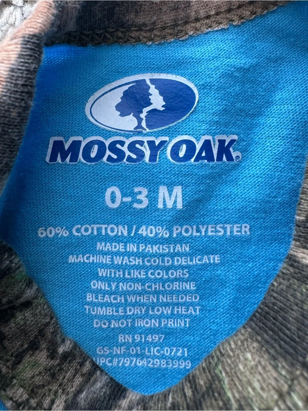 Mossy Oak “Daddy’s Little Buck” Camo Trim Baby Bodysuit Blue 0-3 Months